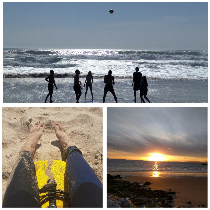 Collage mit Meer, Strand und Beach-Volleyball-Gruppe